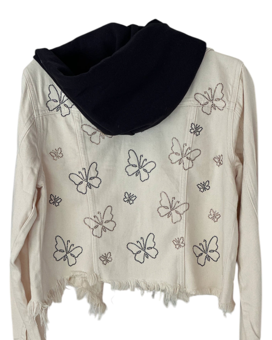 Hooded Scattered Butterfly Jean Jacket in Cream