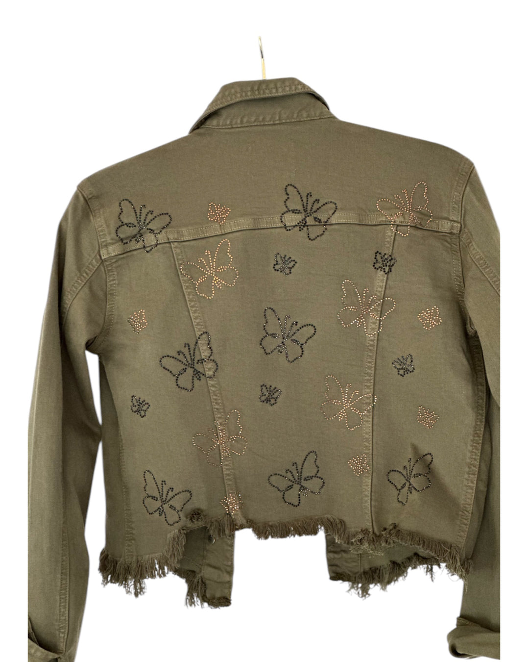 Scattered Butterfly Jean Jacket in Olive