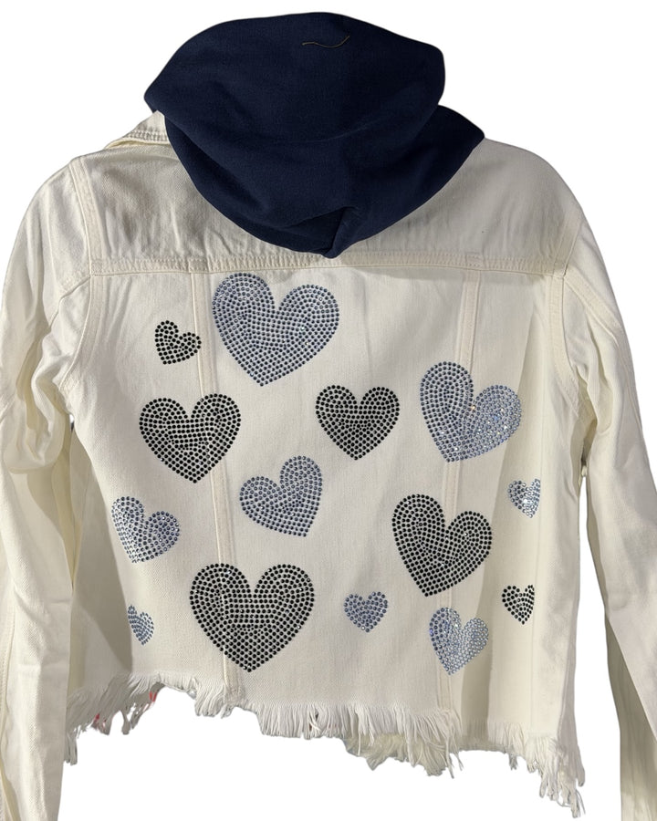 Hooded Navy Scattered Hearts Jean Jacket