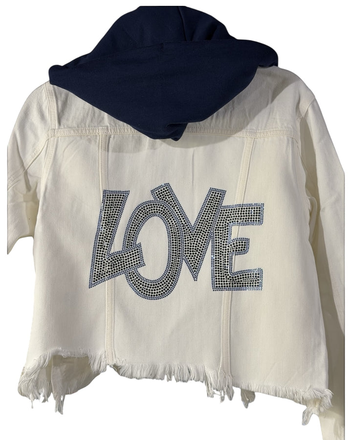 Hooded Navy Abstract Love Jean Jacket
