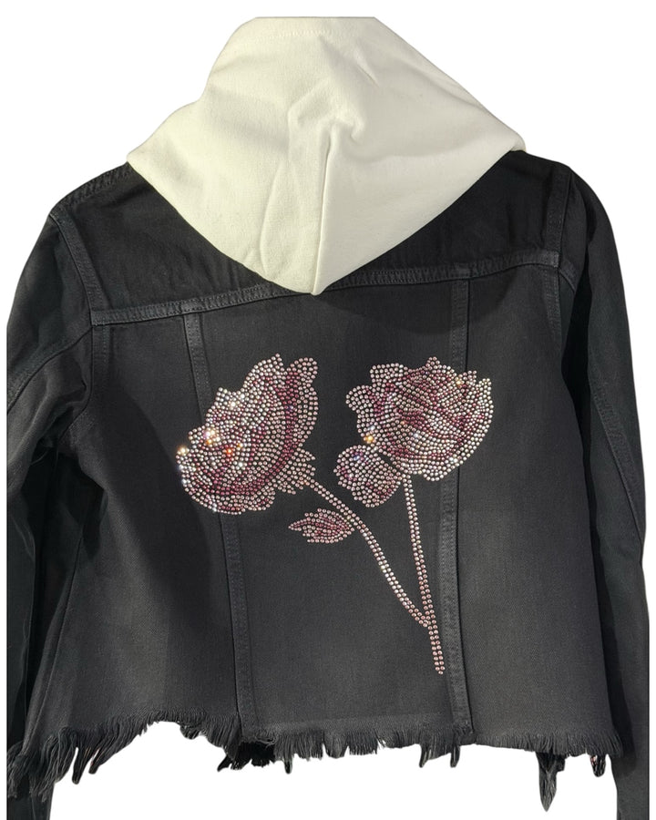 Hooded Pink Flower Jean Jacket