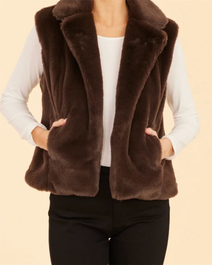 Plush Faux Fur Vest in Black