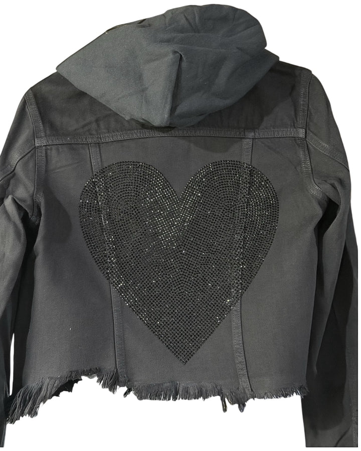 Hooded Black Heart Jean Jacket
