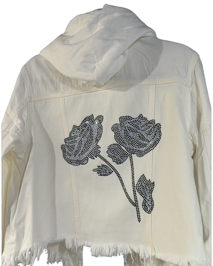 Hooded Navy Flower Jean Jacket