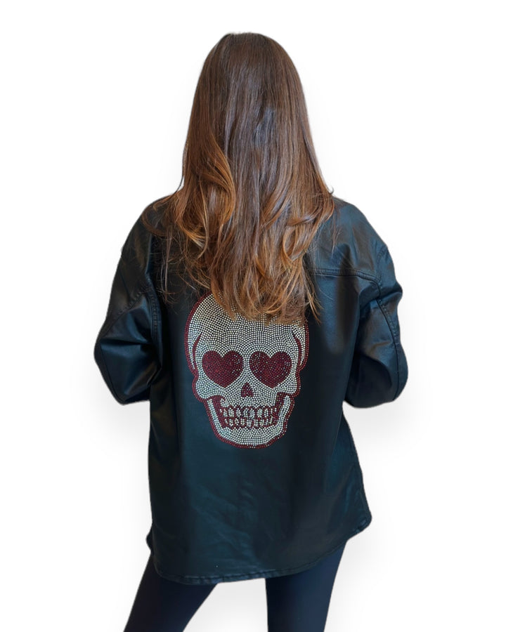 Skull & Hearts Coated Oversized Shirt