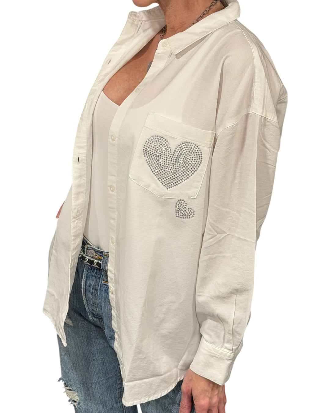 Silver Hearts White Boyfriend Shirt