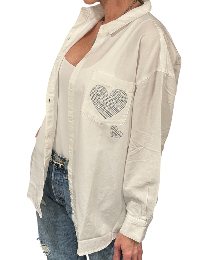 Silver Hearts White Boyfriend Shirt