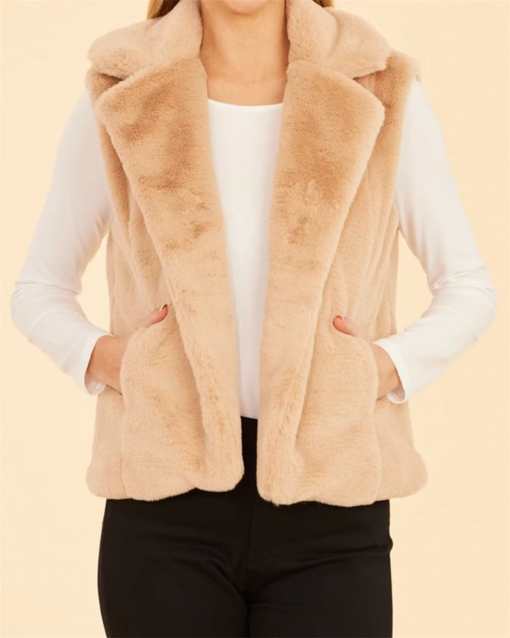 Plush Faux Fur Vest in Black