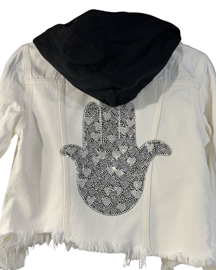 Hooded Black Heart Hamsa Jean Jacket