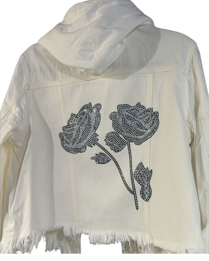 Hooded Navy Flower Jean Jacket