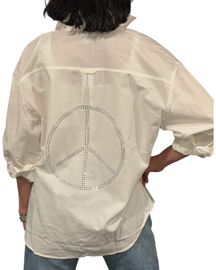 Double Sided Peace White Boyfriend Shirt