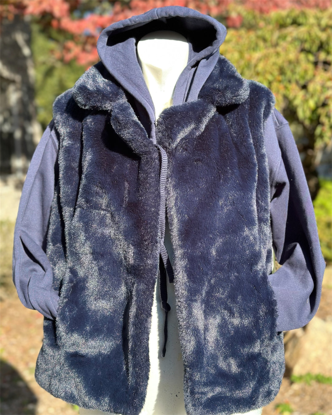 Plush Faux Fur Vest in Navy