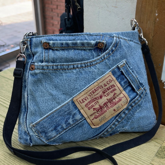 one of a kind denim patchwork bag