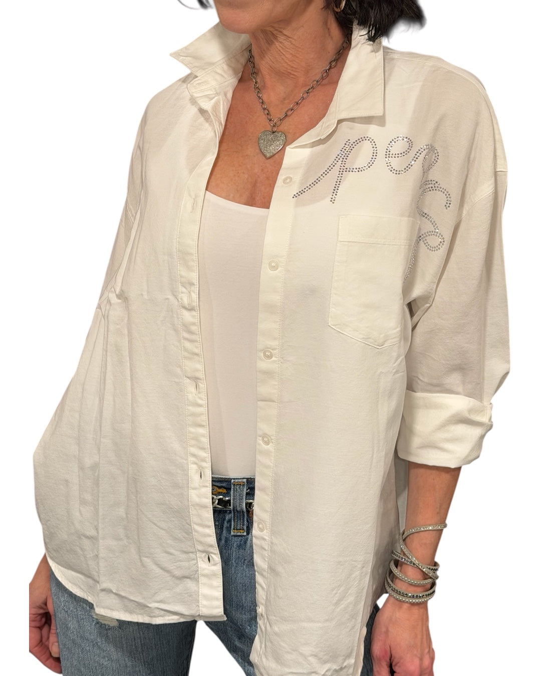 Double Sided Peace White Boyfriend Shirt