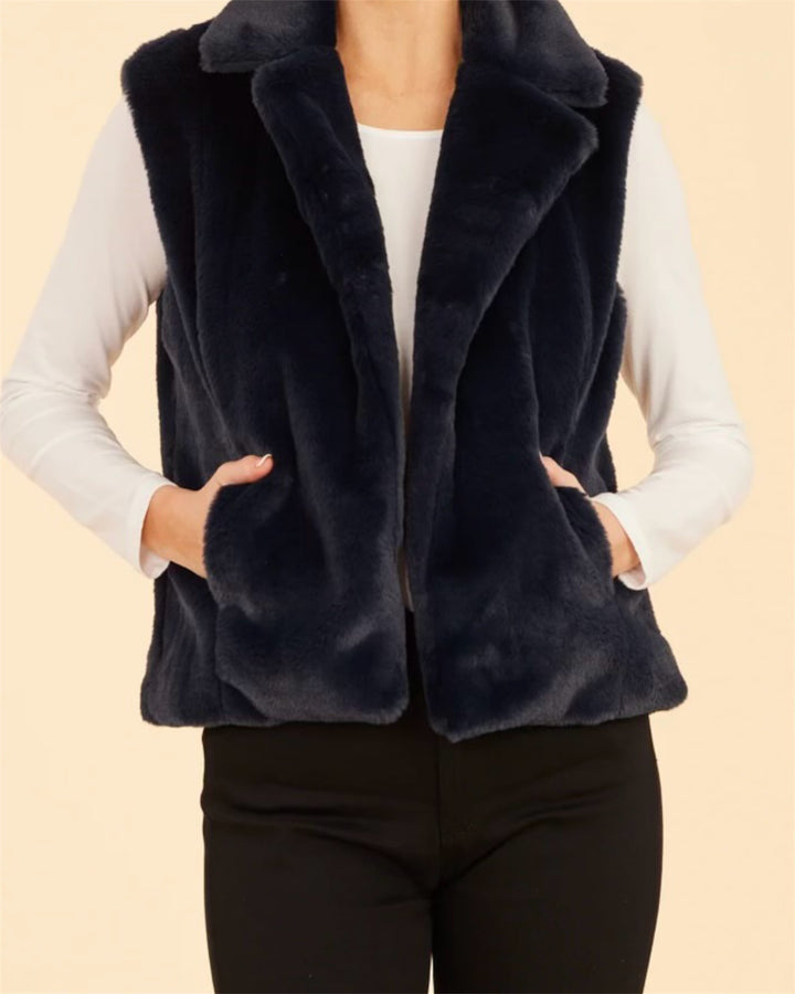 Plush Faux Fur Vest in Black