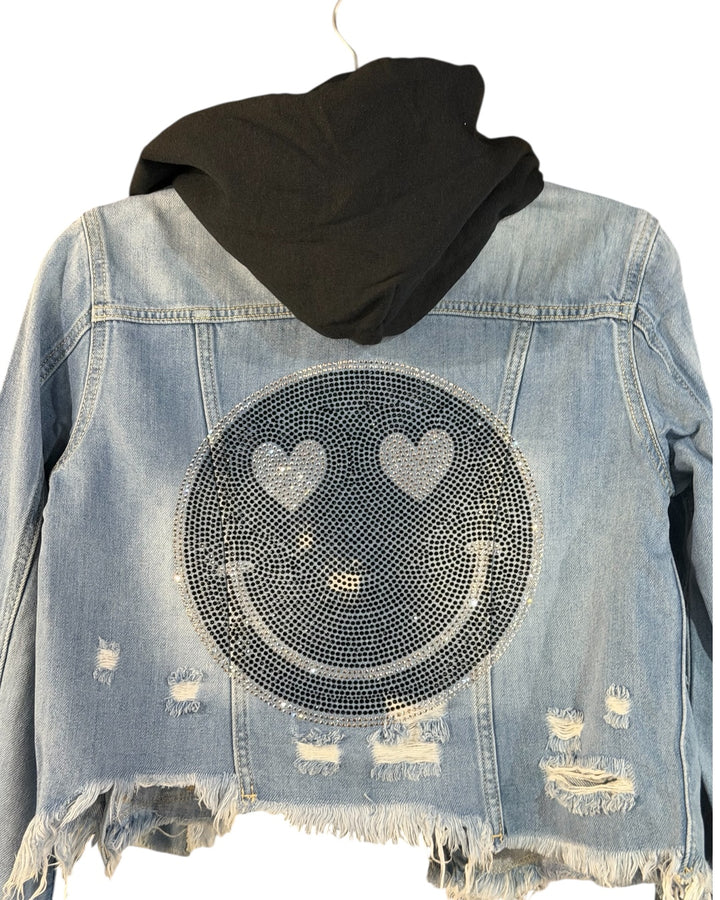 Hooded Black Smiley Face Jean Jacket