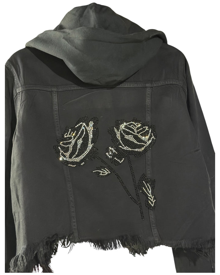 Hooded Black Flower Jean Jacket