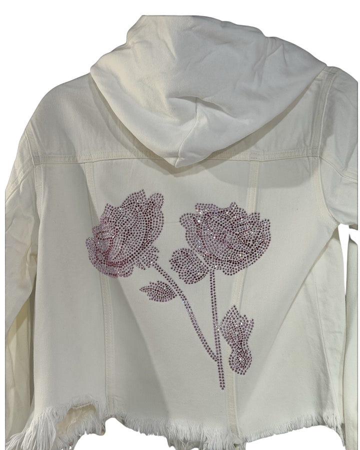 Hooded Pink Flower Jean Jacket