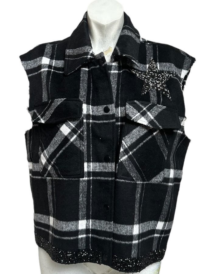 Embellished Cutoff Patched Shacket