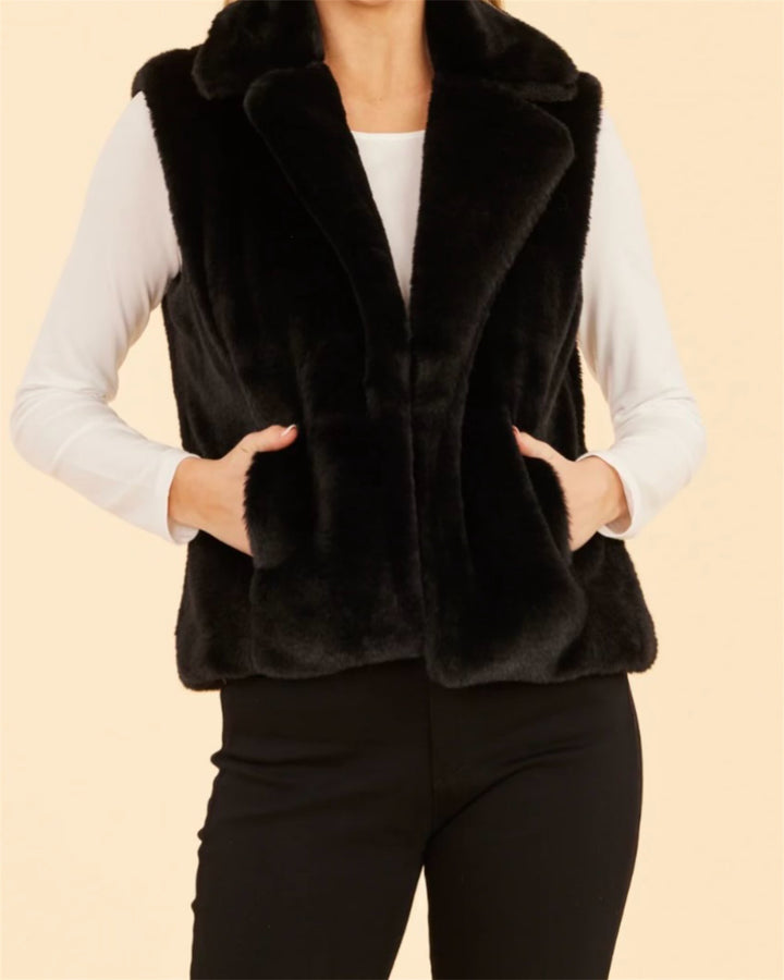 Plush Faux Fur Vest in Black