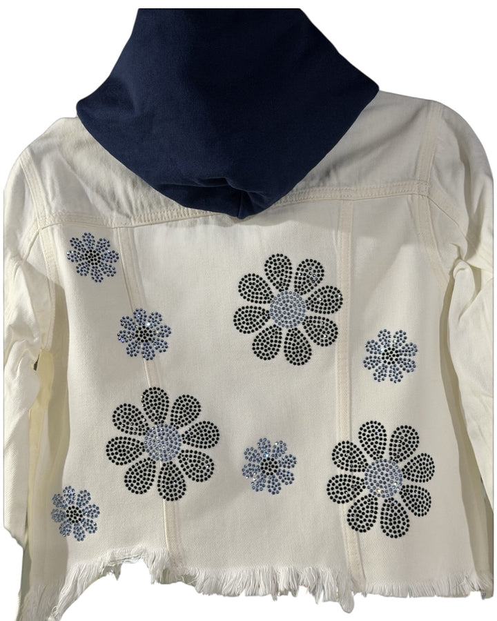 Hooded Navy Daises Jean Jacket