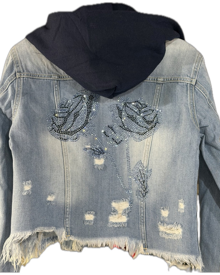 Hooded Light Blue Flower Jean Jacket