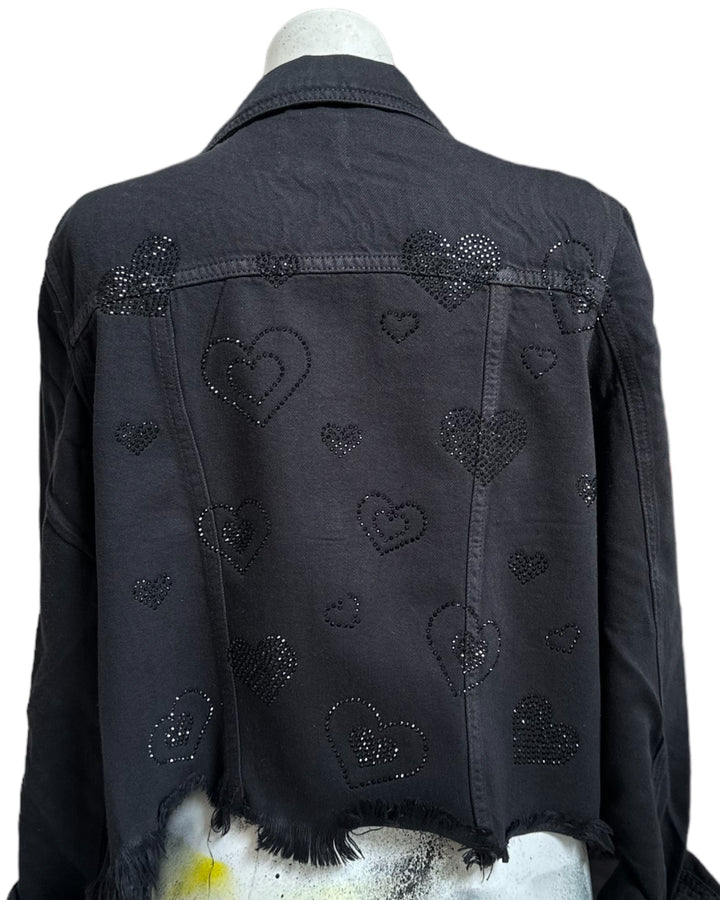 Black Scattered Hearts Jean Jacket