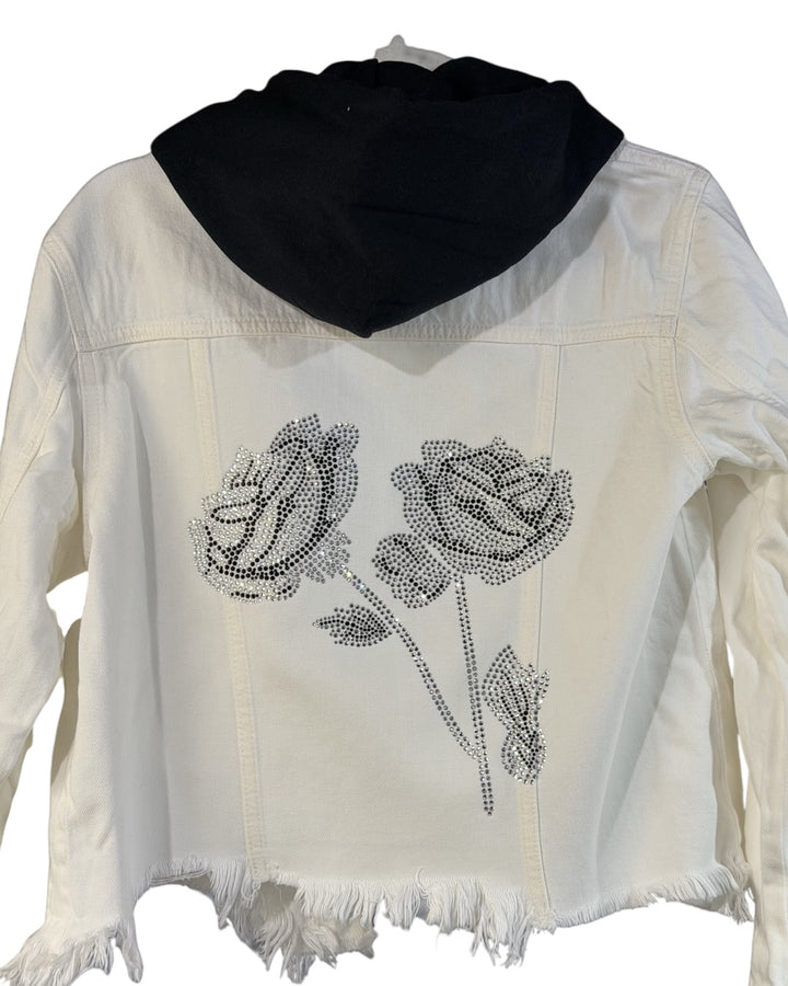 Hooded Silver Flower Jean Jacket