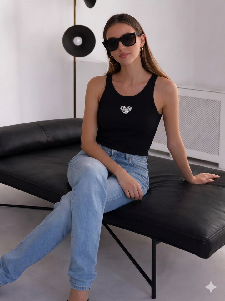 Rhinestone Heart Tank Top