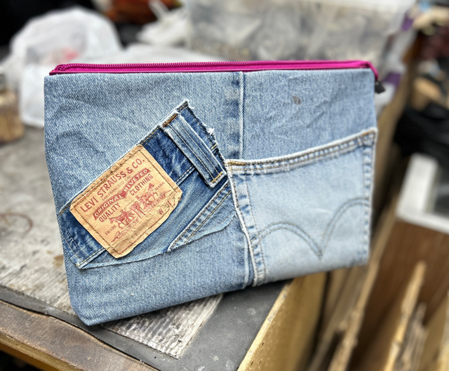 one of a kind denim patchwork bag