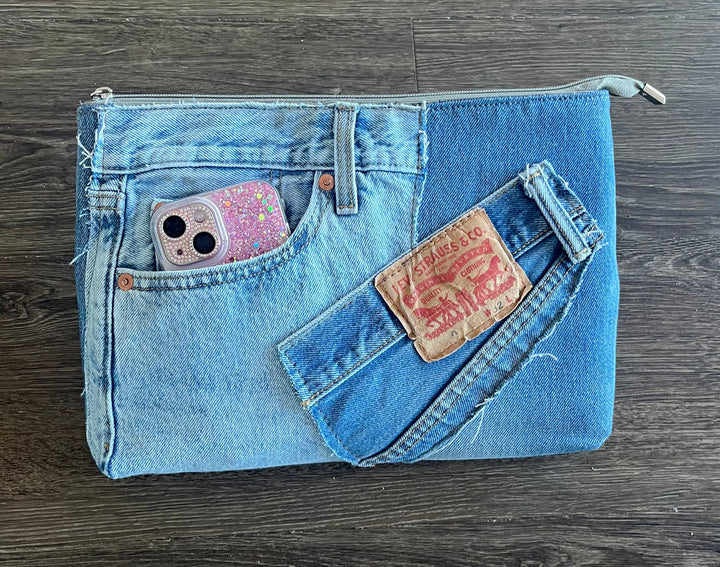 one of a kind denim patchwork bag