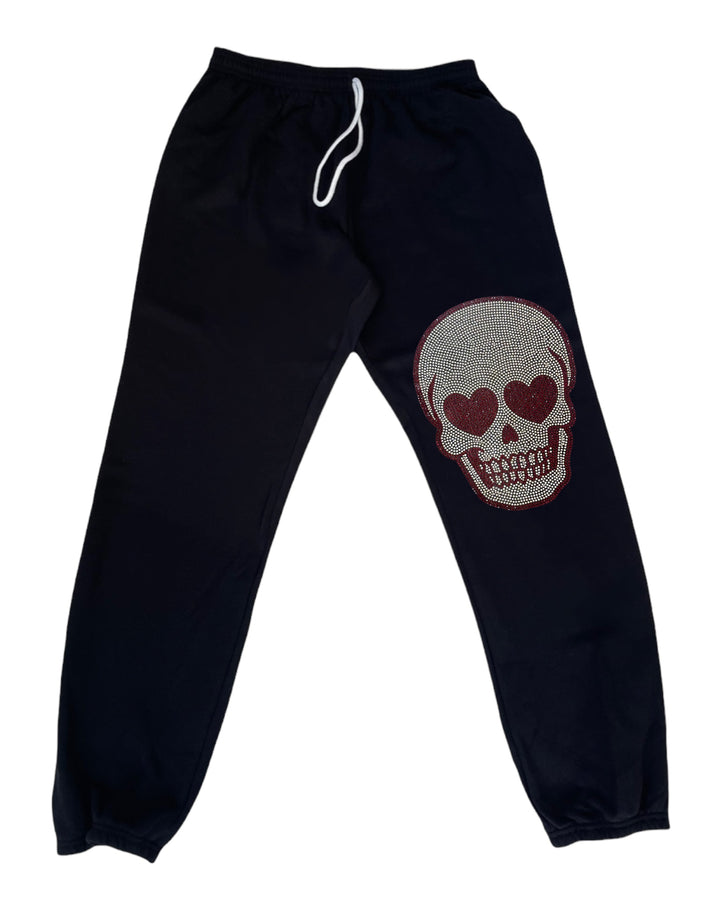 Skull and Hearts Sweatpants- Red/ Silver