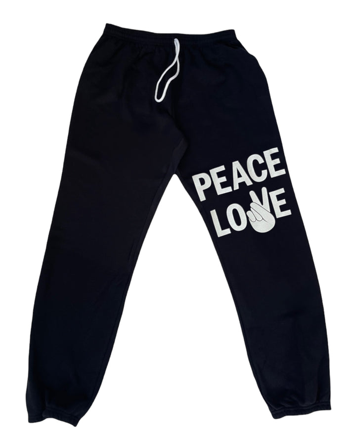 Peace Love Sweatpants- White Glitter