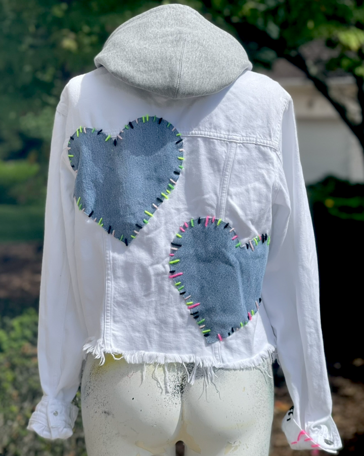Heart Patched Embroidered Jean Jacket