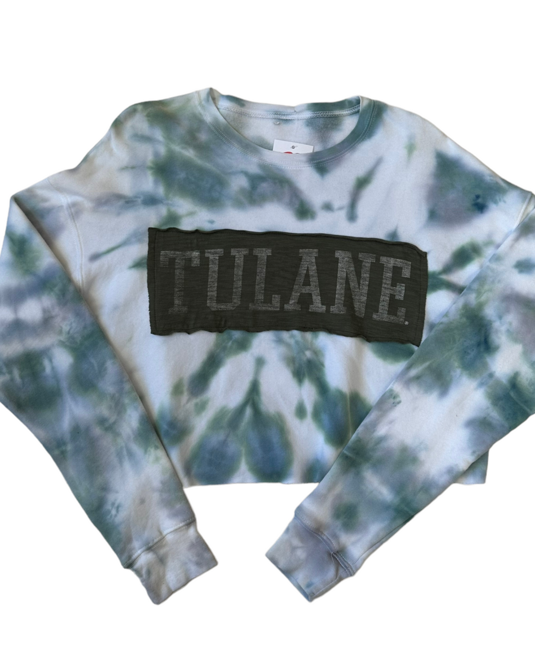 Tulane Cropped Tie Dye Patched Sweatshirt
