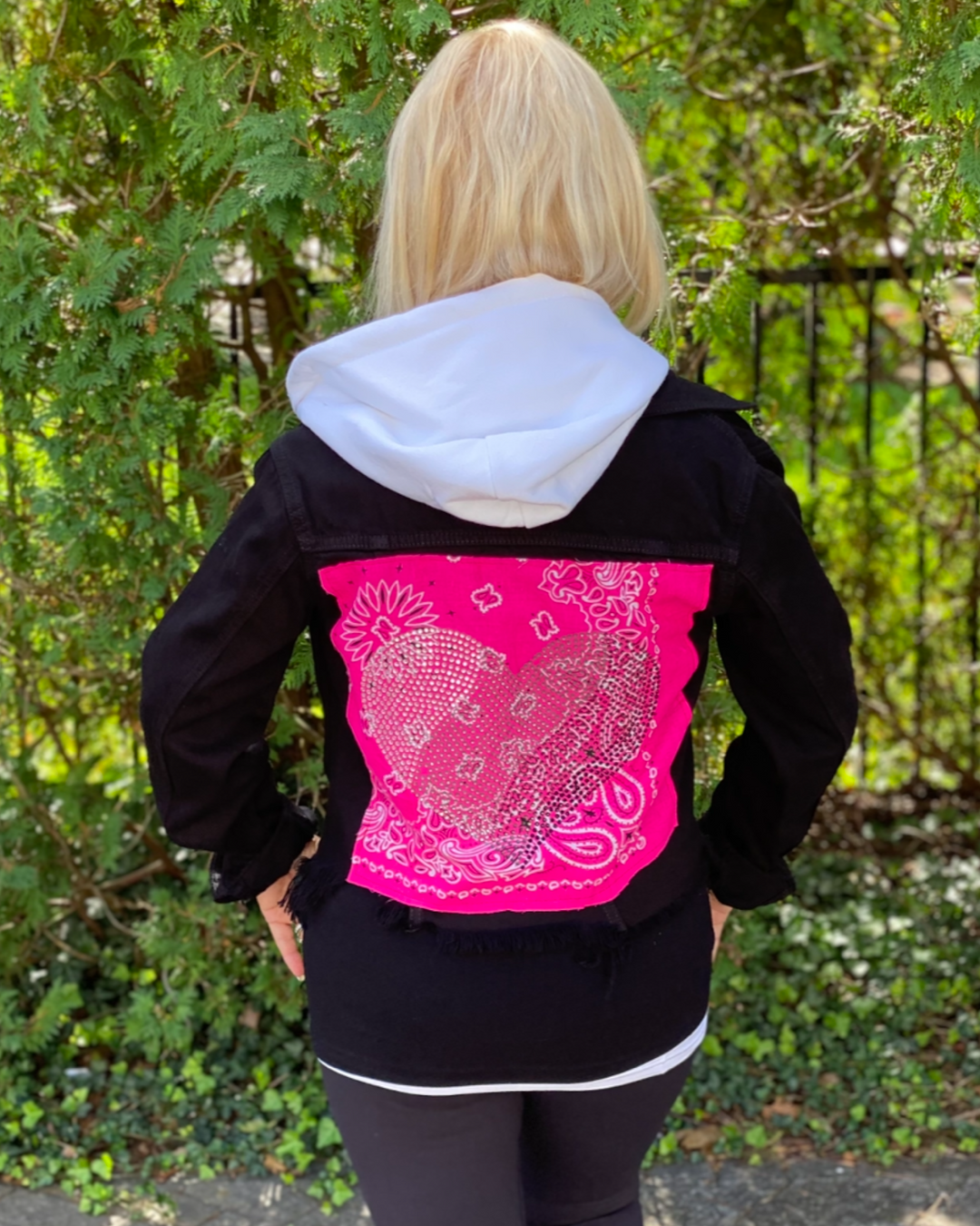 Bandana Patched Jacket With Rhinestone Designs Jean Jacket